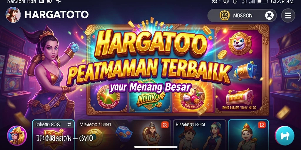 Tampilan gameplay HARGATOTO dengan gulungan yang berputar.