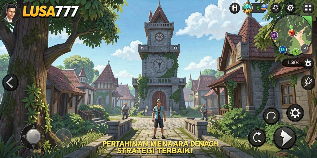 Screenshot utama LUSA777 menampilkan aksi seru dalam permainan Tower Defense.