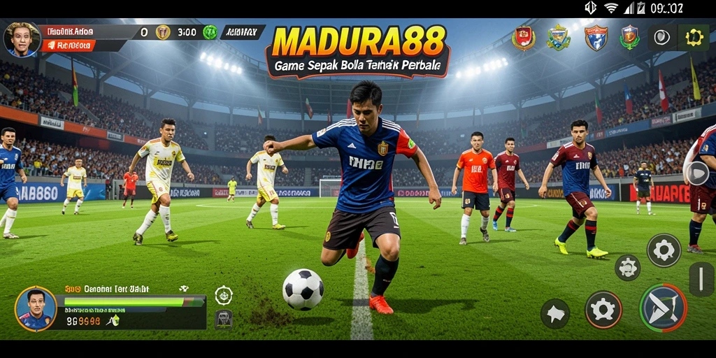 Screenshot gameplay <strong>MADURA88</strong> yang menunjukkan aksi seru di lapangan sepak bola.
