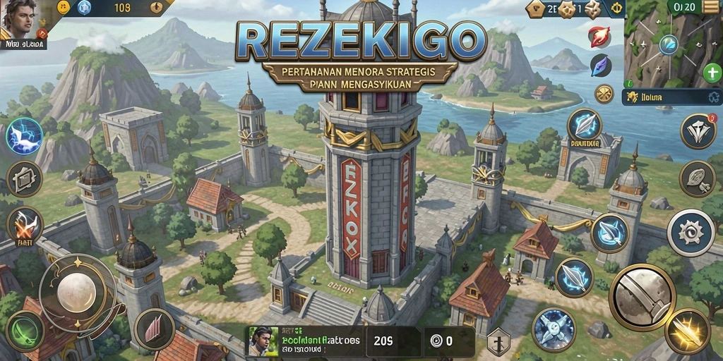 Tampilan gameplay menara pertahanan di REZEKIGO yang menegangkan dan penuh strategi.