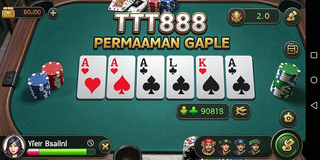Tampilan gameplay TTT888 dengan kartu Gaple yang menarik.